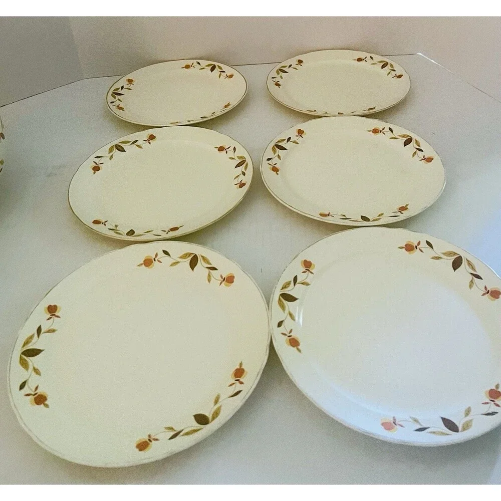 Set Of 6 Vintage Hall’s Superior 9” Dinner Plates Autumn Fall 1950s USA